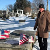 David McKean at Thomas McKean's grave in Philadelphia, Pennsylvania