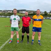 Sean MacCumhaills captain PJ Browne with Burt captain Stephen Gillespie and referee Trevor Maloney