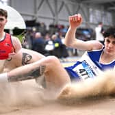 Joseph Gillespie of Finn Valley won gold in U23 Triple Jump and, inset, Ethan Dewhirst of Tír Chonaill AC, silver medalist in the U20 400m Hurdles
