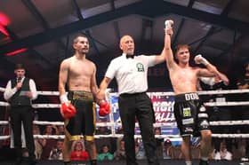 Dany Duffy has his hand raised against Mexico’s Lakshmy Zaragoza Contreras. 
