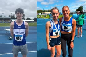 L-R: Joseph Gillespie who won the Triple Jump, and Leah O'Gara, bronze medallist with Arlene Crossan, who won her 400m Hurdles heat