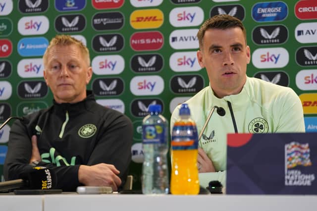Seamus Coleman (right) and Republic of Ireland head coach Heimir Hallgrimsson (left) (Brian Lawless/PA)