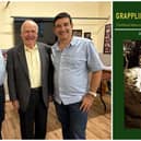 Harvey (center) with his cousin Patrick Harvey, former administrator of Letterkenny Hospital, and Peter Vial, chair of the Killybegs Cultural and Historical Society