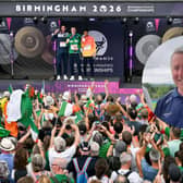 A big Irish crowd at the medal ceremony for Mark English winning gold in the 800m at the European Championships and, inset, Dermot McGranaghan, National Club Development Manager of Athletics Ireland
