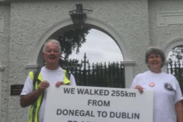 Dr Mireille and John previously walked from Ardara to Leinster House in protest