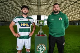 Cockhill Celtic captain Lee McLaughlin and manager Gavin Cullen pictured at the FAI National League launch. 