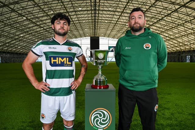 Cockhill Celtic captain Lee McLaughlin and manager Gavin Cullen pictured at the FAI National League launch.