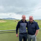 Legendary golfer Ronan Rafferty pictured with club professional Brian McElhinney on his visit to North West Golf Club last week