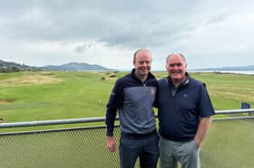 Legendary golfer Ronan Rafferty pictured with club professional Brian McElhinney on his visit to North West Golf Club last week