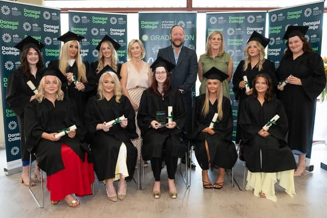 Seated from left are Brooke Goyvaerts, Orla McFadden, Rachel Slevin, Samantha McMonagle and Aine Cullen. Back from left are Aine McCafferty, Nikita O'Brien Orr, Katie Green, Donna O'Donnell, Hairdressing Instructor, Colm Richardson, Training Services Manager, Katherine Gilmour, Orla McFadden and Saoirse Rodgers