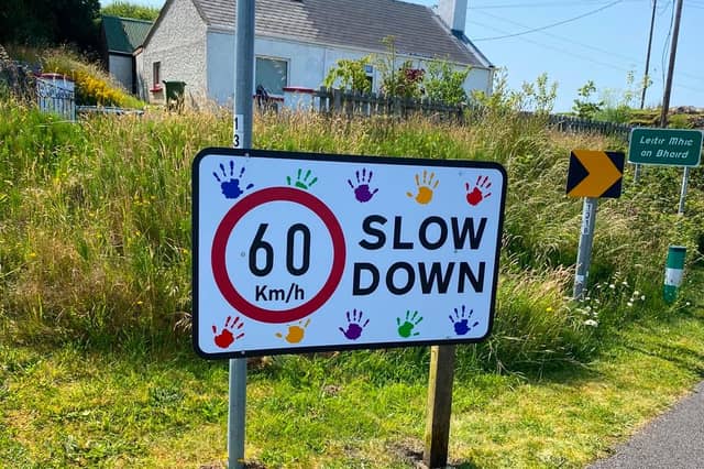 Signage purchased and erected by the community in a bid to remind motorists to slow down and abide by the speed limit