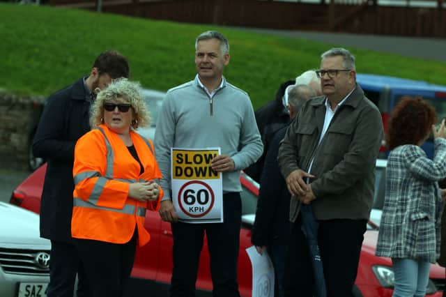 Breda Burns, Lettermacaward Development Group alongside Sinn Féin TD Pearse Doherty and Councillor Brian Carr