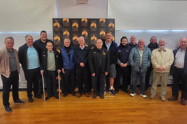 The gathering at O'Donnell Park to celebrate Vincent McGlynn's 70th