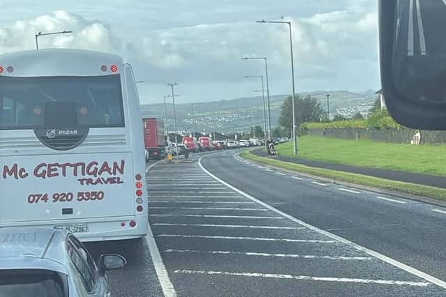 Is there no end to Letterkenny's traffic woes? A view from on board a bus stuck in queues.