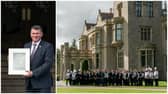 Lough Eske Castle's General Manager Donal Cox celebrates with staff after being named Best 5-Star Hotel 