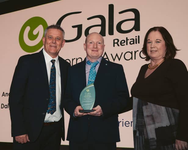 Austin Daly of Daly's Gala in Lifford receiving the Bakers Corner Award