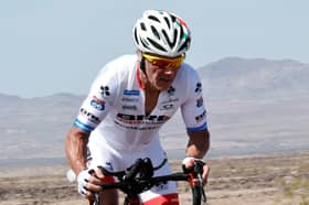 Joe cycling along Route 66