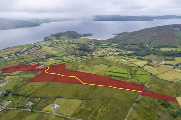 The 27.3-acre farmland at Linsfort, overlooking Lough Swilly, is being offered for sale by Franklins Estate Agents with an asking price of €370,000.