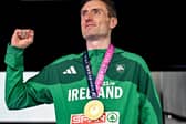 Mark English of Ireland celebrates with his gold medal from the men's 800m during day five of the European Athletics Championships 2026 at Alexander Stadium in Birmingham, England  