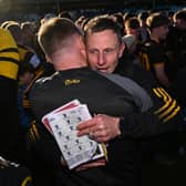 St Eunan's manager Kieran Donnelly celebrates after the Donegal County Senior Club Football Championship final win over Naomh Conaill.