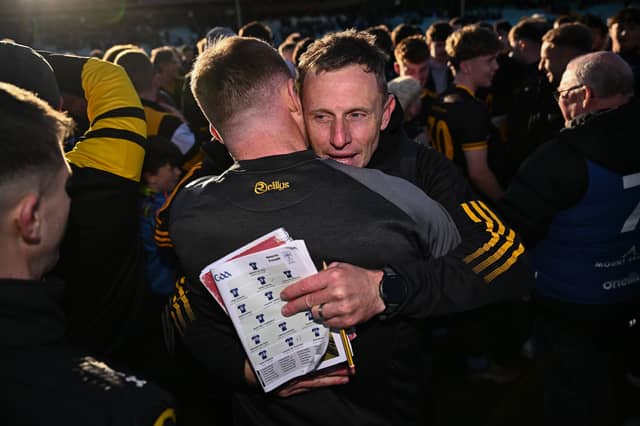 St Eunan's manager Kieran Donnelly celebrates after the Donegal County Senior Club Football Championship final win over Naomh Conaill.