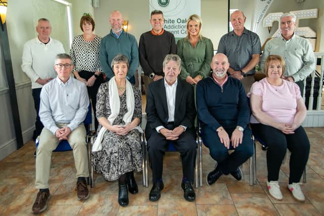 Directors and staff pictured at the White Oaks anniversary celebrations. Front from left, Stephen McLaughlin, Anne Sweeney, Stan McGowan, Gary McLaughlin and Annemarie Green. Back, Gary Harvey, Patricia Rutherford-De Souza, Mark Gibney, Dermot McDonough, Katrina McCallion, Brendan Carlin and Tony Barron.