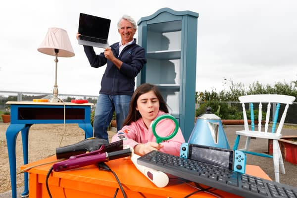 WEEE Ireland CEO Leo Donovan, pictured with Lily Hughes. Donegal householders are being urged to bring their batteries, electrical, and electronic waste to a set of free collection days, hosted by WEEE Ireland in partnership with Donegal County Council.
