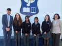 Mr Evan Gorrell (Deputy Principal), Aoibhinn, Hansika, Kadambari, Talia, and Ms Pamela Zarb (Teacher)