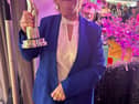 Rena Donaghey, Chairperson of Buncrana Tidy Towns, pictured with the trophy after Buncrana was crowned Ireland’s Tidiest Large Town for 2026 at the SuperValu TidyTowns awards.