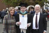 Rory Craig, Raphoe, with his parents Catherine and Gerry, who received a Bachelor of Science in Athletic Therapy and Training during the Autumn Graduation Ceremony in DCU