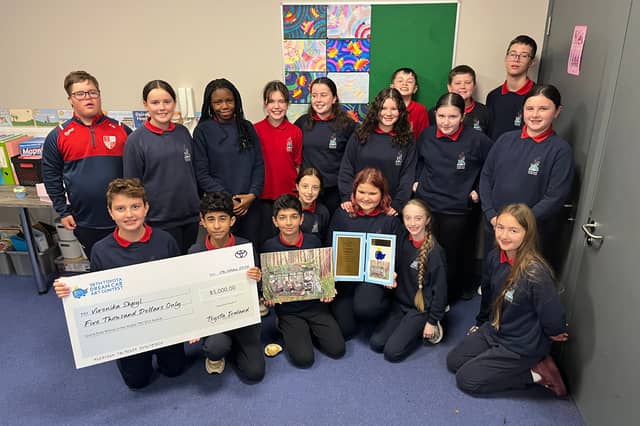 Vironika Shypl with her schoolmates from Robertson NS