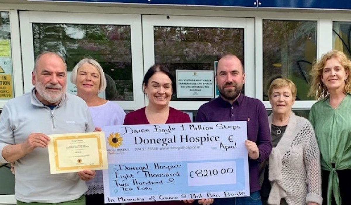 Cheque worth €8210 presented to Donegal Hospice from one million step challenge