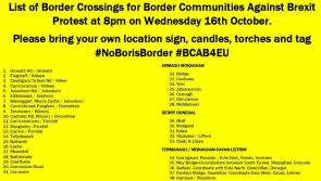 Brexit protests at Derry-Donegal-Tyrone and Fermanagh border crossings tonight
