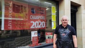 Lifelong Man Utd fan from Donegal flying Liverpool Champions 2020 flag for a very worthy cause