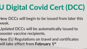 Donegal people will have their new EU Digital Covid-19 booster certs from this week 