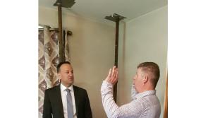 Letterkenny couple  have to  erect acro props to support ceiling for fear of collapse

