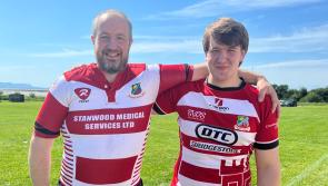 Henry Foster lines up alongside his dad Simon for Donegal Town RFC