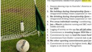 National: GAA players' charter -  no holidays, alcohol or golf allowed during championship 