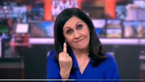 National: WATCH: BBC newsreader red-faced live on air after sticking middle finger up at camera