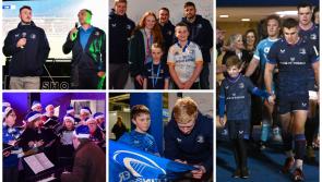 National: Fans pictured with Leinster stars  including James Lowe and Gary Ringrose 