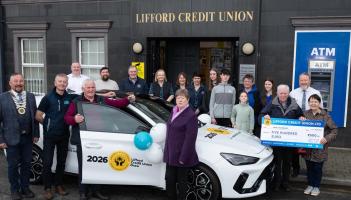 Convoy couple celebrate winning the Lifford Credit Union&rsquo;s recent Member Car Draw