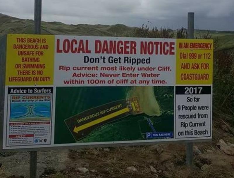 Community erects sign warning of dangerous rip current at Donegal beach