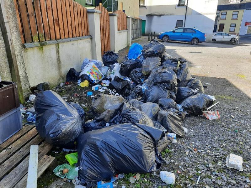 Disgust as 50 bags of household rubbish including soiled nappies are dumped in Donegal town centre
