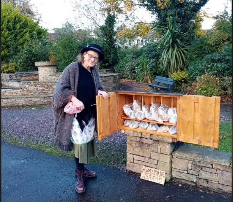 Breezy fills a box with delicious homemade scones and bread for the people of Glenties