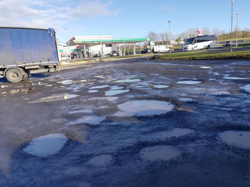 Bottle bank blocked by Donegal town's potholes
