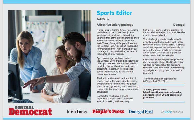 We're hiring - Sports Editor in Donegal