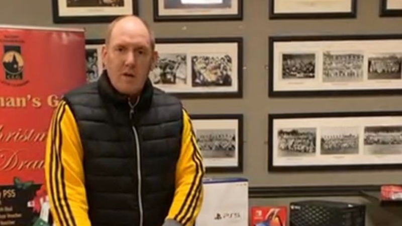 Watch: St Eunan's John Haran as he 'won' a prize at the club's annual draw