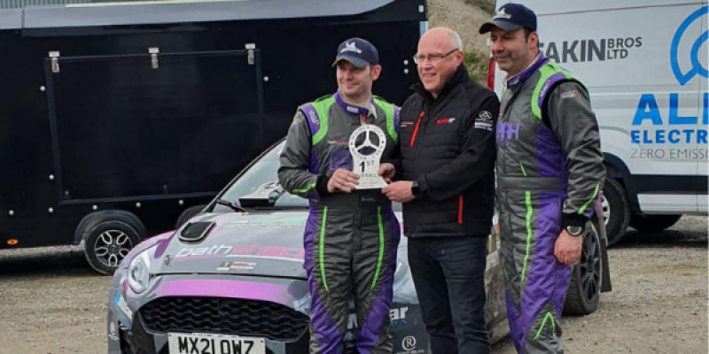 Paddy Robinson toasts win at Tyrone Stages Rally