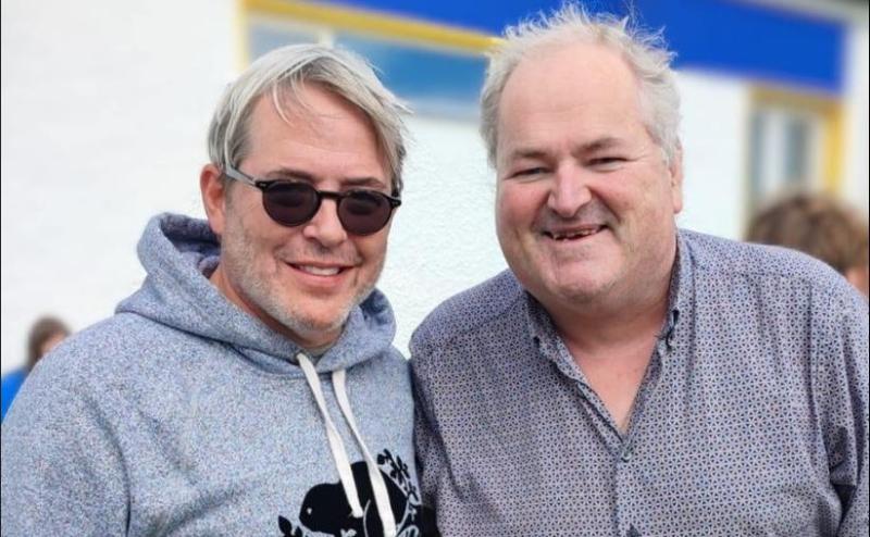 Matthew Broderick and Martin McFadden cheer on the Kilcar side