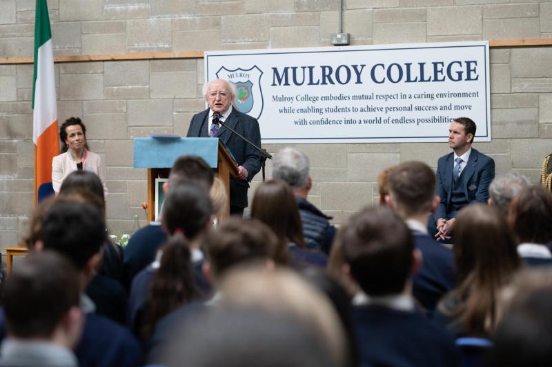 President Higgins pays tribute to the tenacity and courage of students at Mulroy College